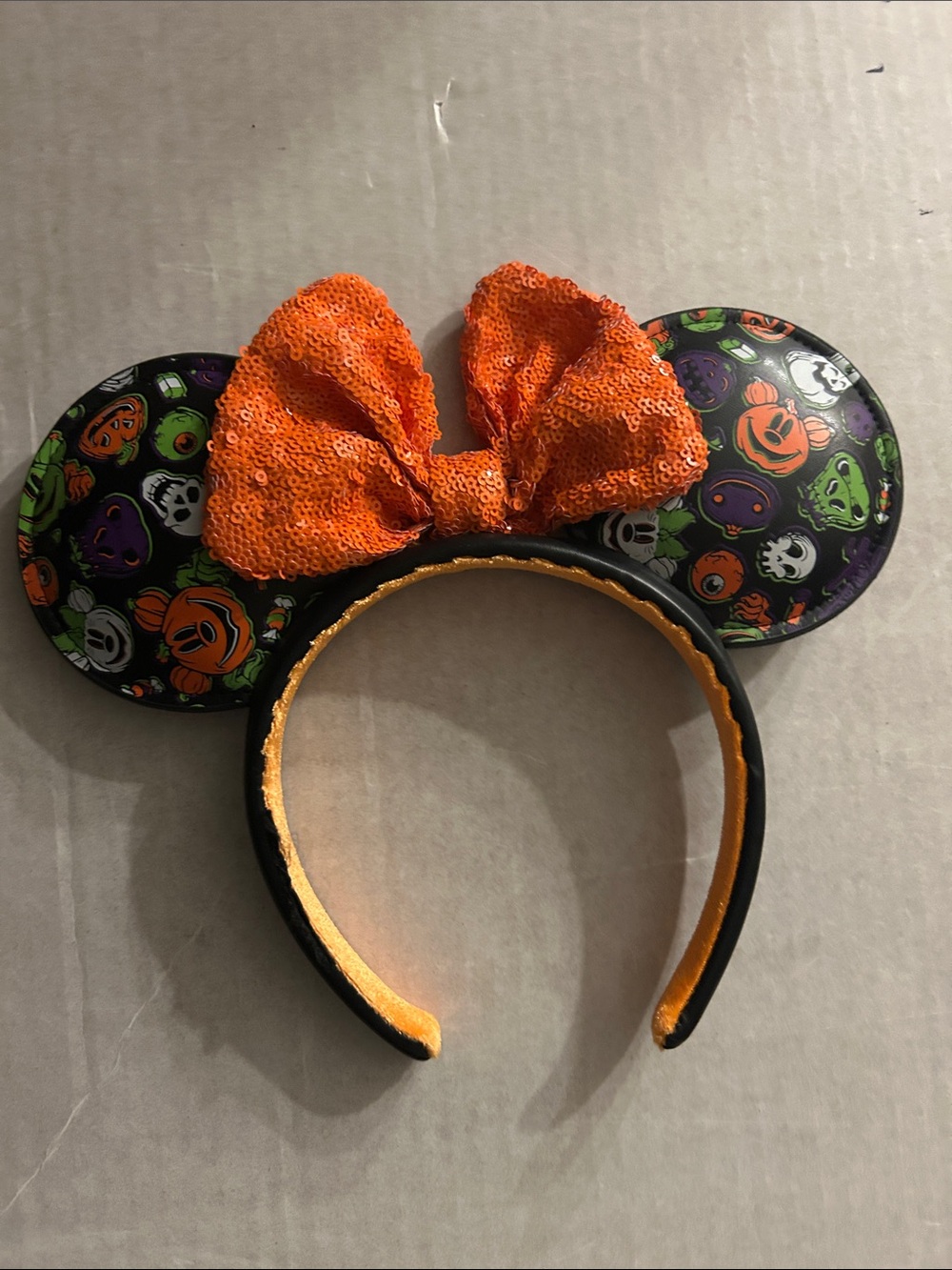 Halloween Sequin Bow Mouse Ears Headband - Orange